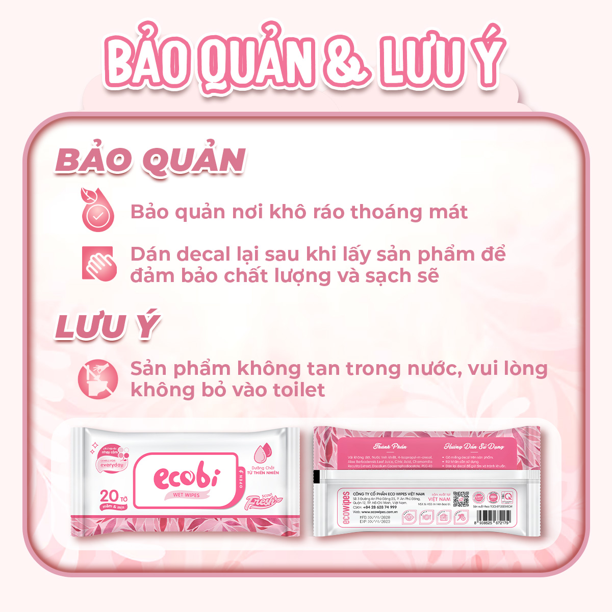 Khăn ướt cho bé Ecobi Hương dịu nhẹ không cồn không paraben an toàn cho trẻ sơ sinh