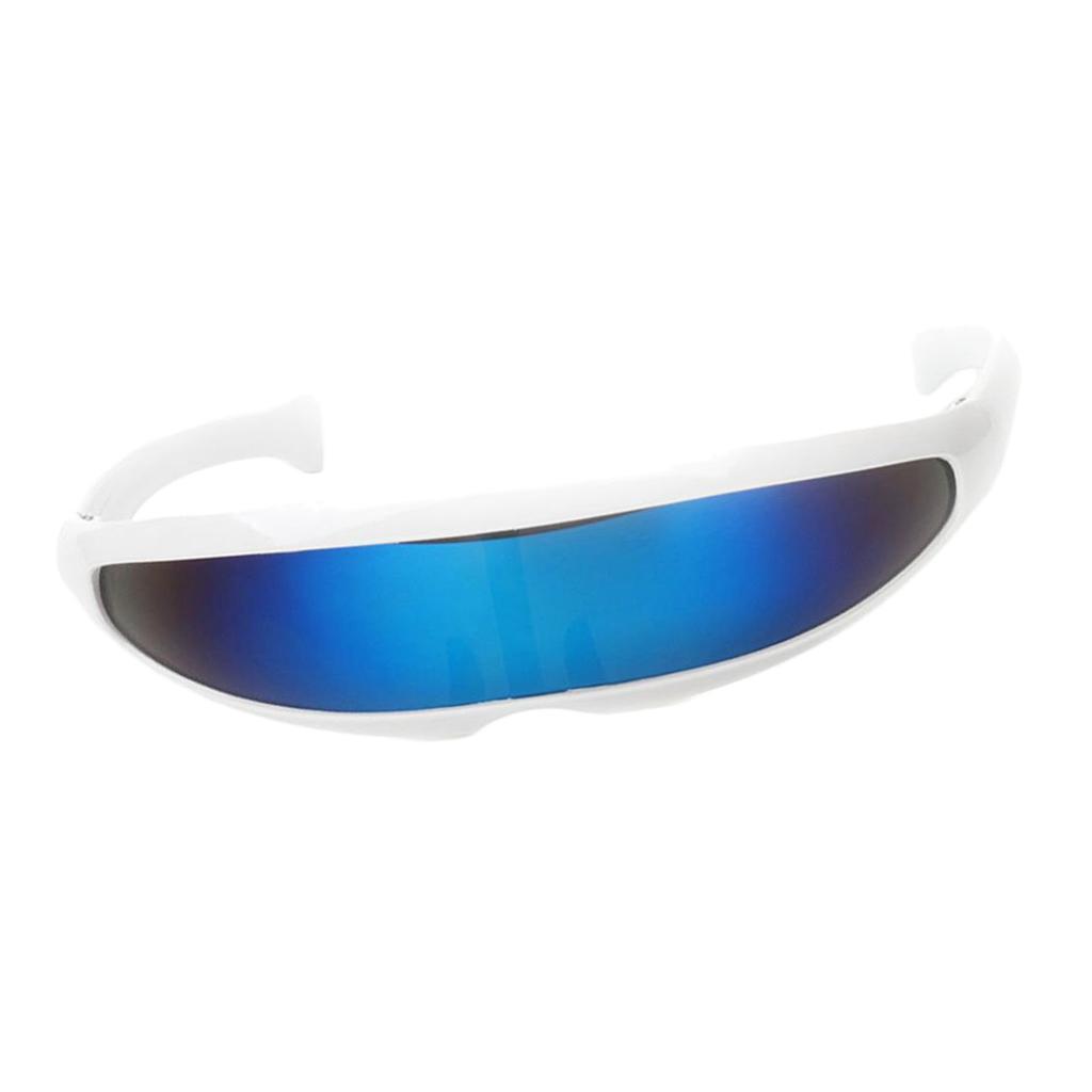 Hình ảnh 2X Futuristic Narrow Lens Visor Eyewear Sunglasses White Frame Blue Mirrored