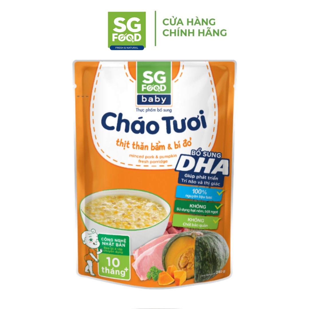 Lốc 53 - Combo 5 Cháo Tươi Baby Sài Gòn Food 240G (Gà, Thịt Bằm, Bò, Tôm, Cá Hồi)