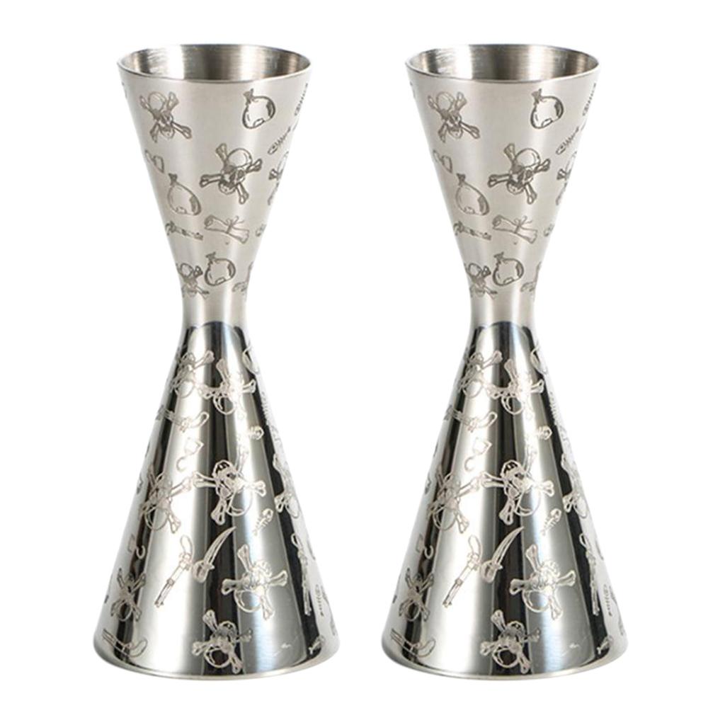 2 Pcs Cocktail Jigger Tool Wine Mixer Measuring Cup Stainless Steel 1oz/2oz