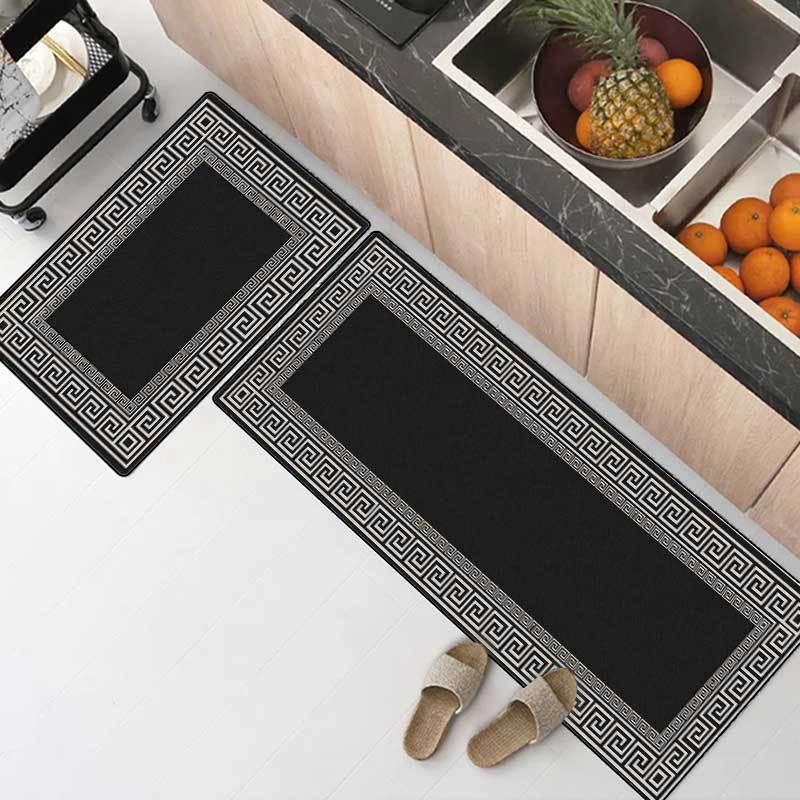 Thảm Lót Sàn Chống Trượt Màu Đen Thiết Kế Đơn Giản Tiện Dụng Cho Nhà Bếp/Phòng Ngủ