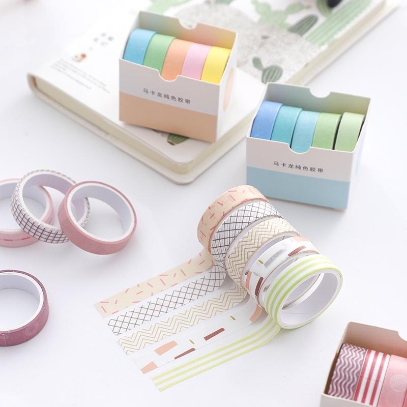 Bộ 5 Cuộn Băng dính trang trí băng giấy washi tape dùng album sổ lưu niệm