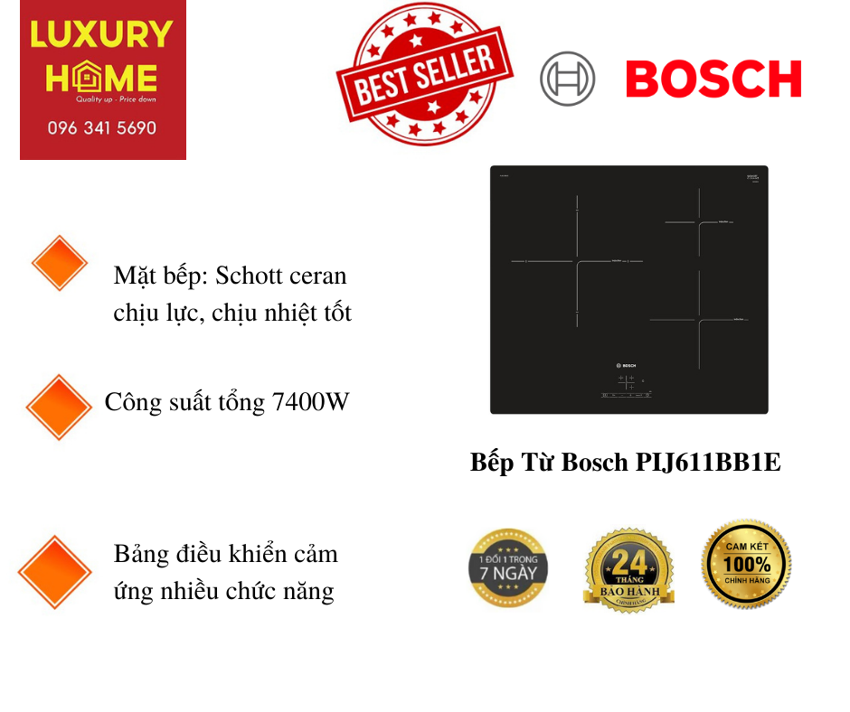 Bếp Từ Bosch PIJ611BB1E - Hàng Chính Hãng