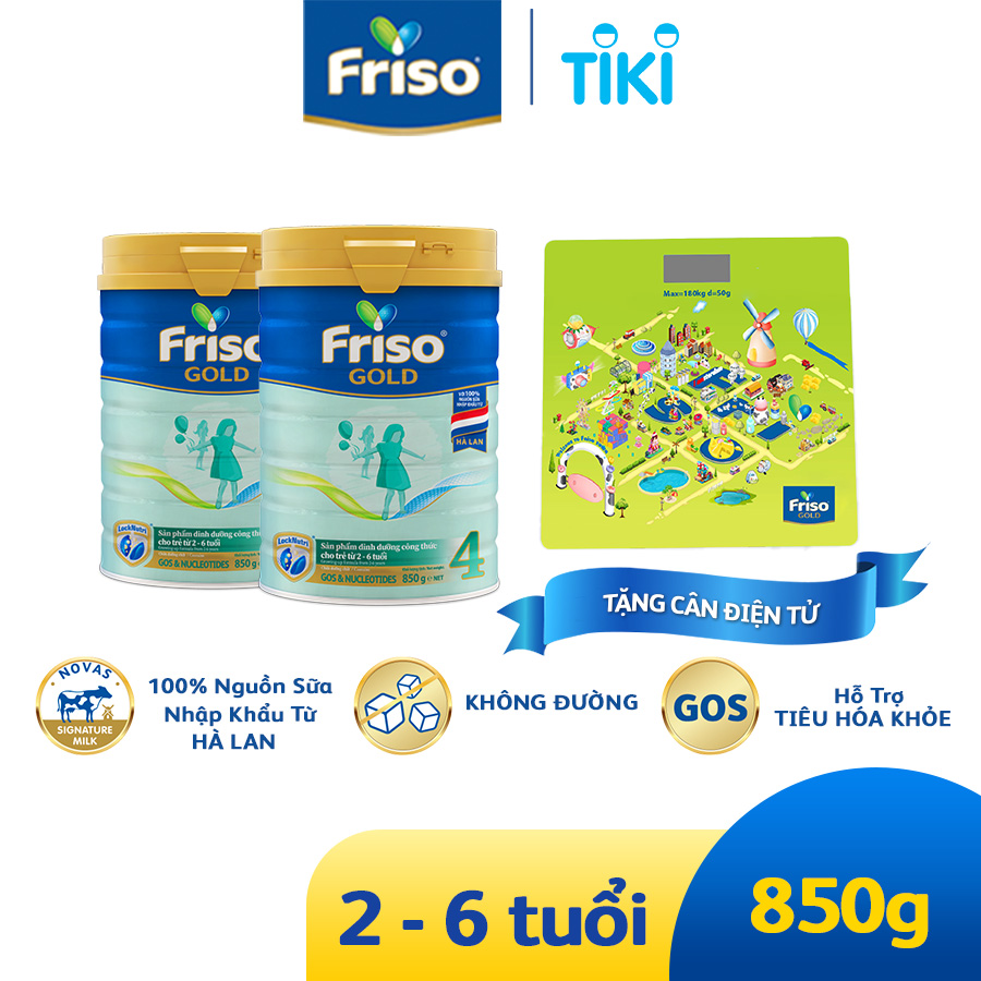 Combo 2 lon sữa Bột Friso Gold 4 850g (Dành Cho Trẻ Từ 2 - 6 Tuổi) + Tặng cân điện tử Friso mới