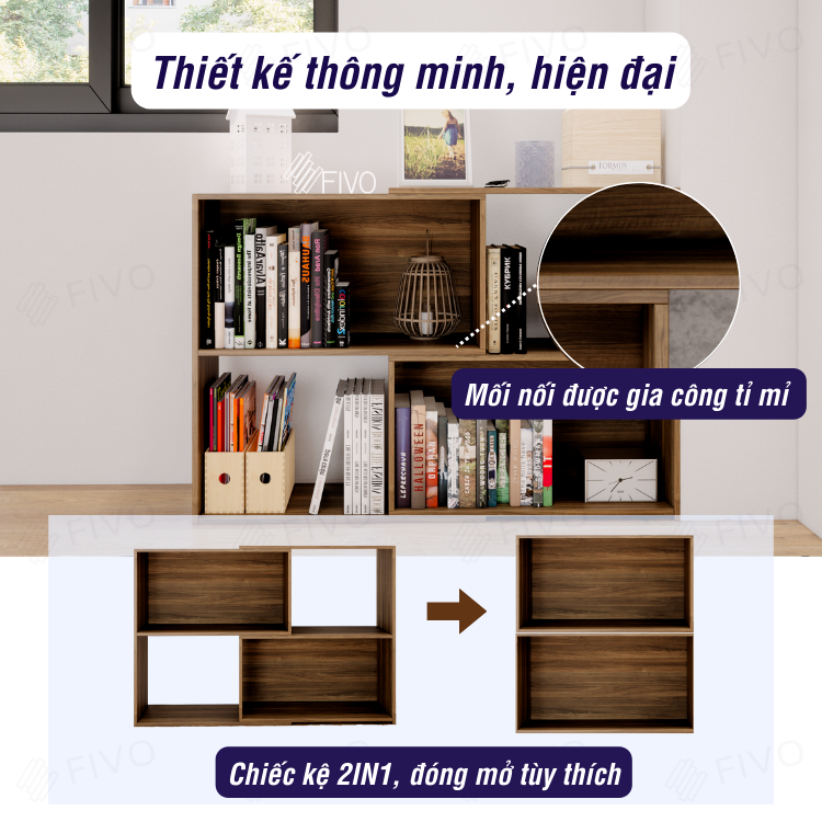 Kệ Sách Trang Trí Để Sàn FIVO FB71 Màu Nâu, Tính Năng 2IN1 Đóng Mở Tùy Thích, Nhiều Ngăn Chứa Đồ Rộng Rãi - Hàng Chính Hãng