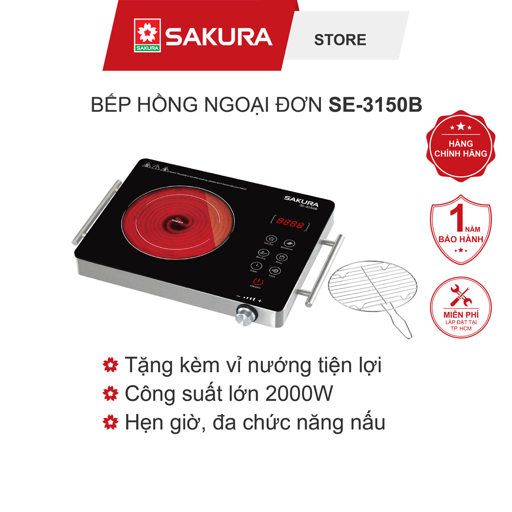 Bếp Hồng Ngoại Đơn SAKURA SE-3150B (2000W) - Tặng Kèm Vỉ Nướng - Hàng Chính Hãng