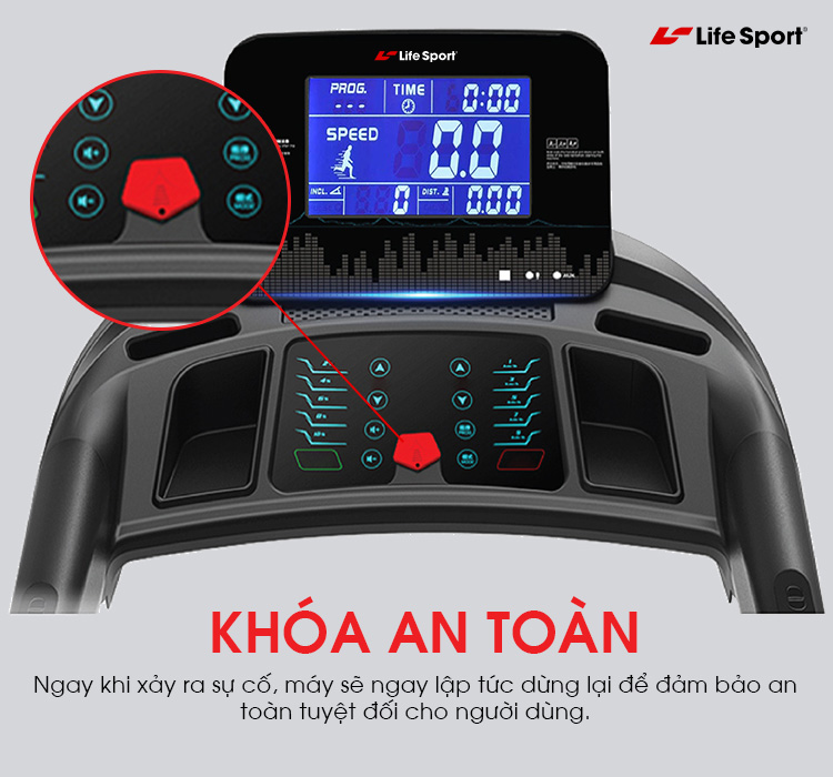 Máy Chạy Bộ Lifesport LS-5000,Máy Chạy Bộ Hiển Thị Nhịp Tim Lượng Calo Và Tốc Độ Và Quãng Đường Chạy, Vùng Chạy Rộng