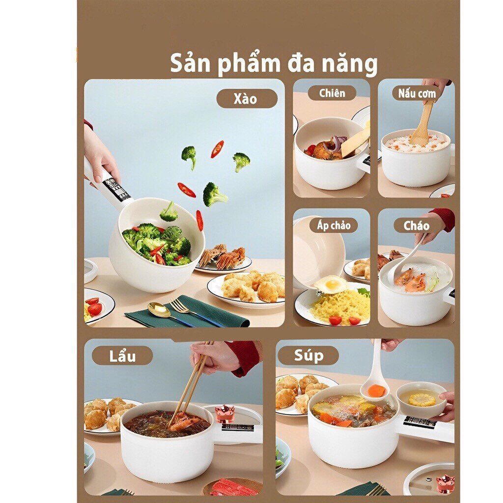 Nồi Lẩu Điện Đa Năng Chống Dính, Nồi Lẩu Mini 2 Tầng, Có Màn Hình Hiển Thị Điều Chỉnh Nhiệt Độ