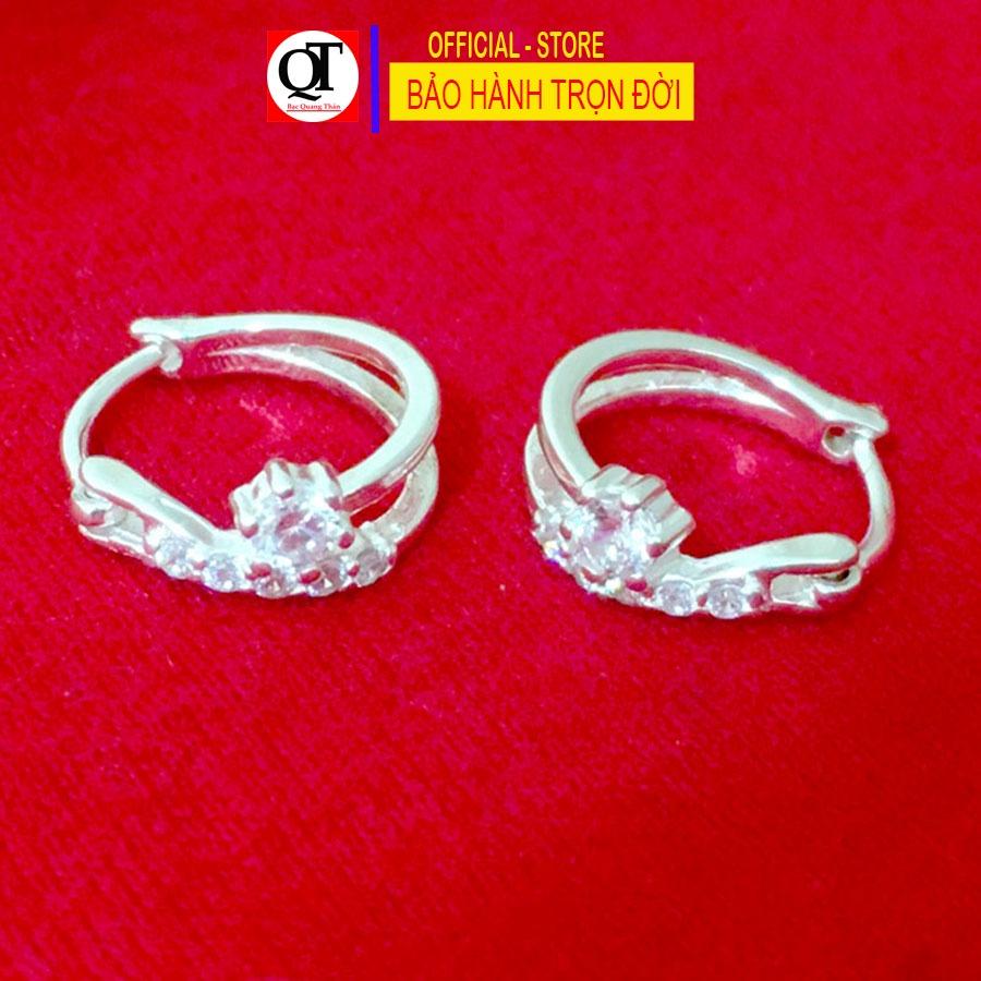 Khuyên tai trẻ con chất liệu bạc ta đeo sát tai gắn đá cobic trắng sáng trang sức Bạc Quang Thản - QTBT.CN156