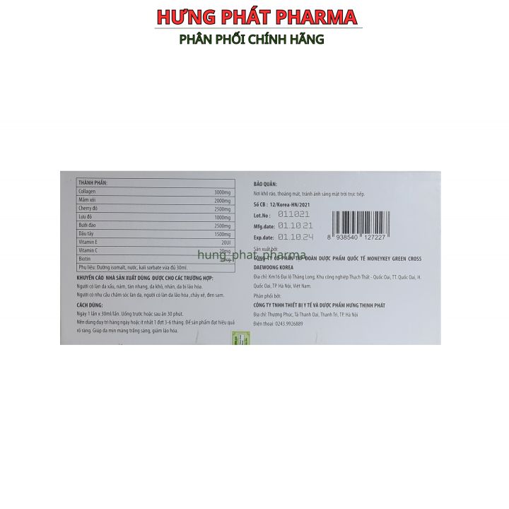 Nước uống sáng đẹp da Hàn Quốc giúp chống lão hóa , giảm tàn nhang , trắng mịn da – hộp 7 lọ
