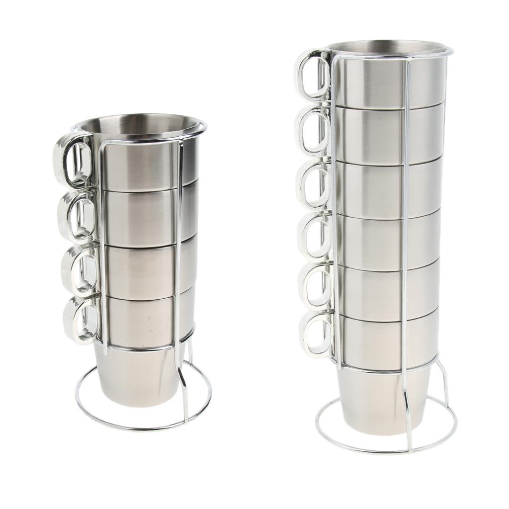 1 Set Stainless Steel Double Insulated Vacuum Coffee Mug Cups With Holder