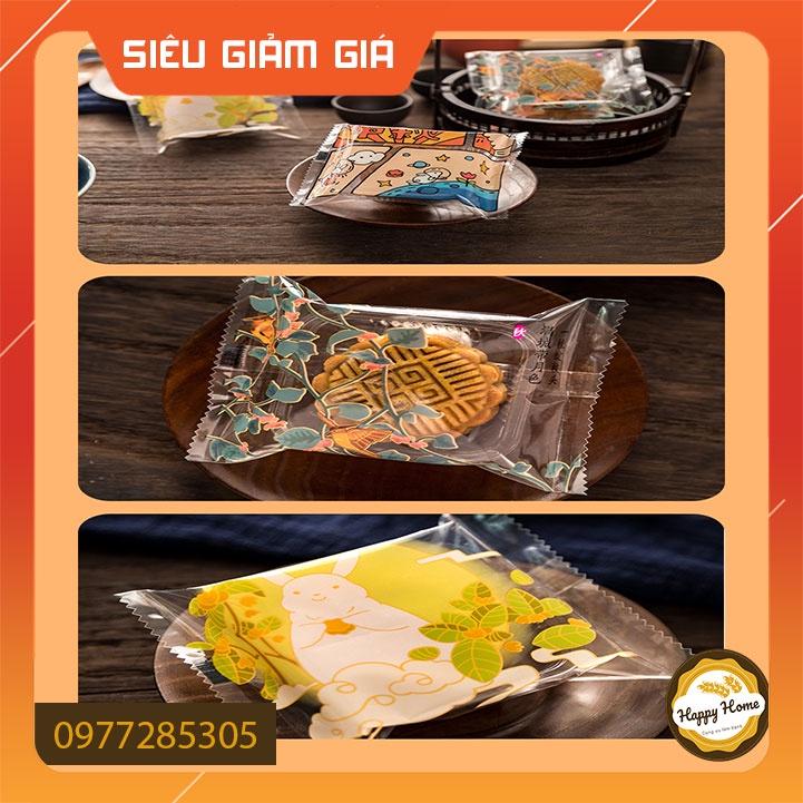 Túi đựng bánh trung thu hình thỏ ngắm trăng loại 50g 75g 100g set 50 túi