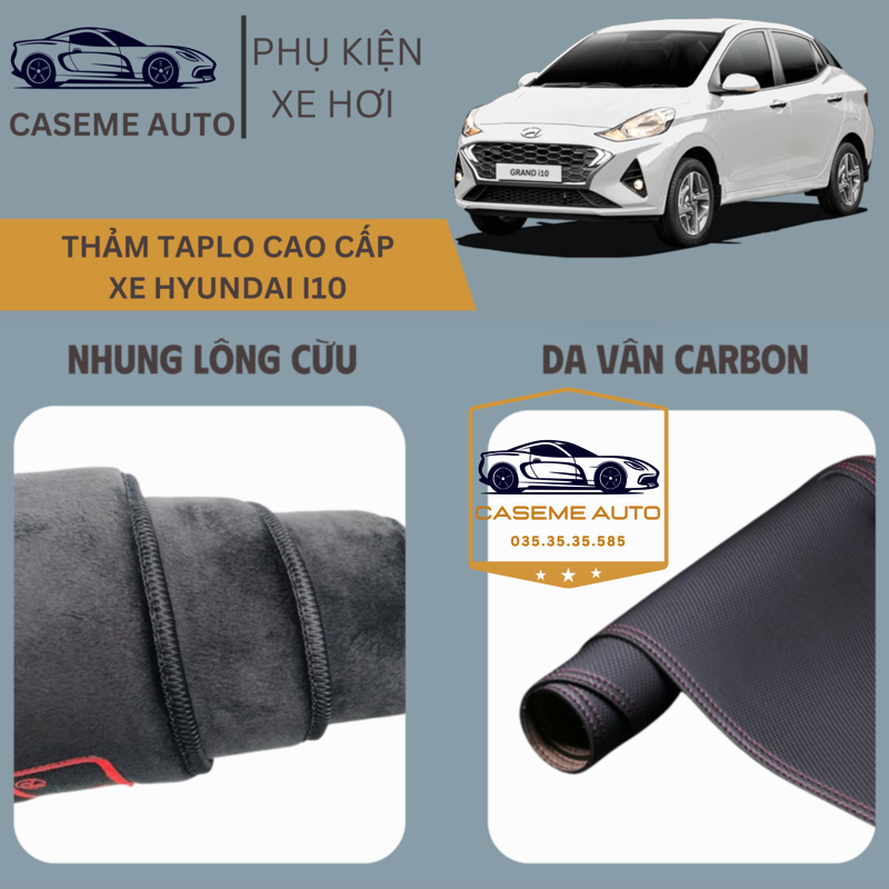 Thảm Taplo 3 Lớp Dành Cho Xe HYUNDAI I10, Nhung Lông Cừu Và Da Vân Carbon Cao Cấp - Hàng Chính Hãng