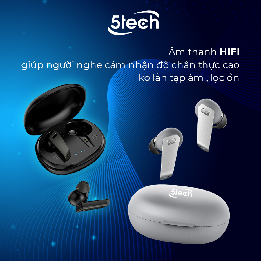 Tai nghe bluetooth, tai nghe không dây 5TECH 5T229 nhét tai, hàng chính hãng full chức năng cảm ứng nhậy âm thanh chuẩn HIFI