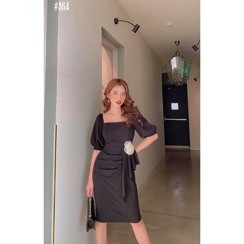 Đầm cổ vuông nhún bèo sang chảnh