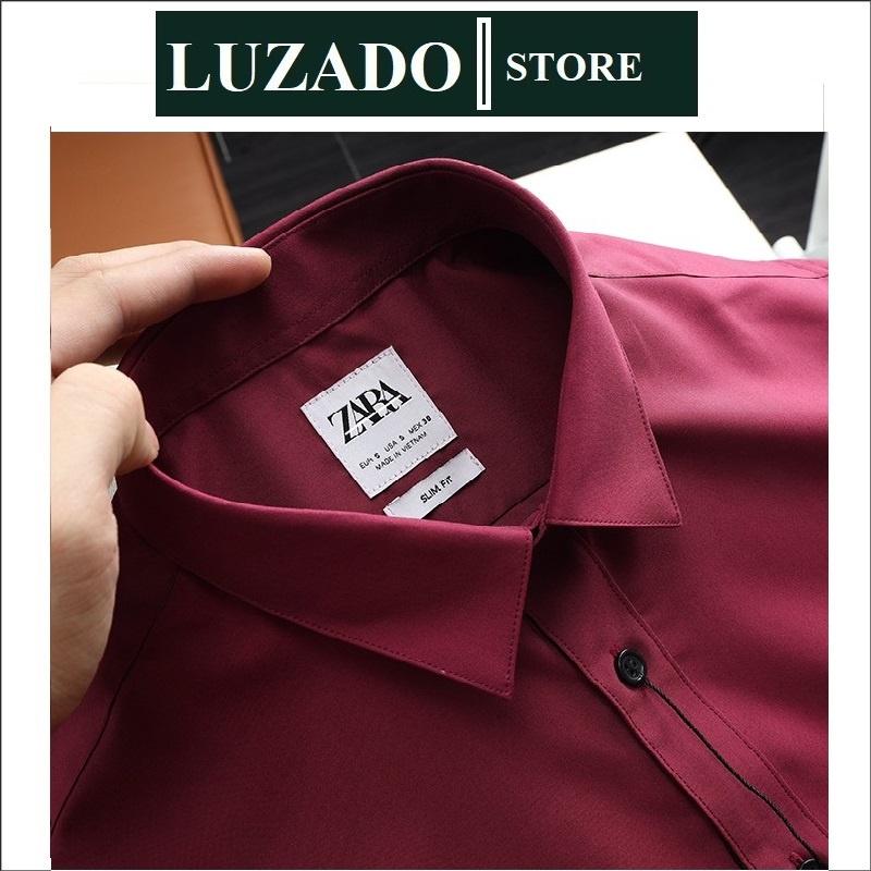 Áo sơ mi nam ngắn tay trơn cổ bẻ basic LUZADO slim fit - Sơ mi nam đẹp cao cấp cộc tay công sở vải kate cao cấp VNXK