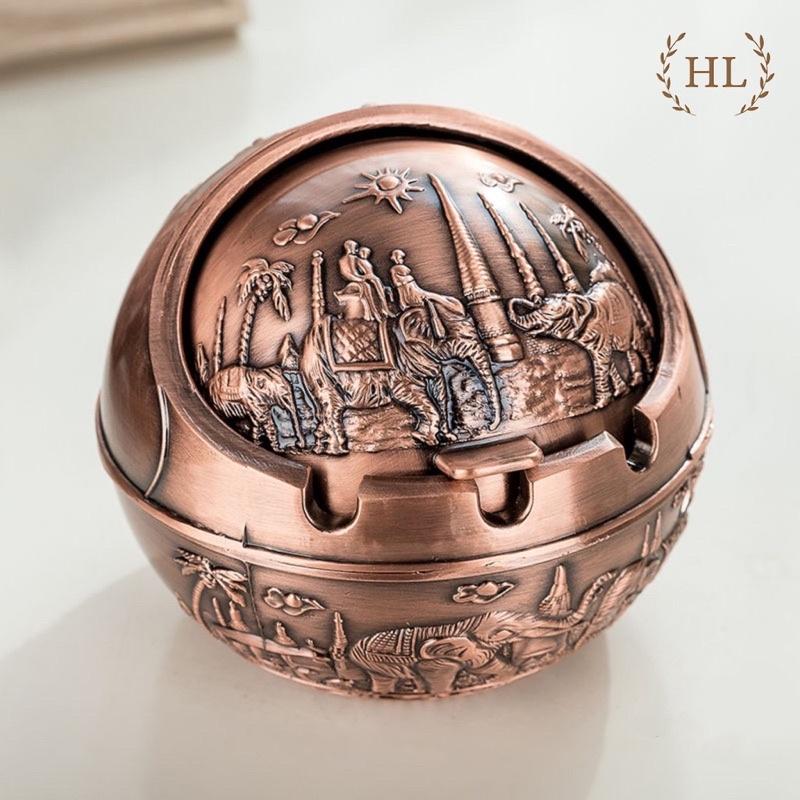 Bộ 4 món Đồng hoàng gia | Hộp đựng giấy, Hộp đựng chè, Lọ tăm, Gạt tàn hợp kim hoạ tiết tân cổ điển