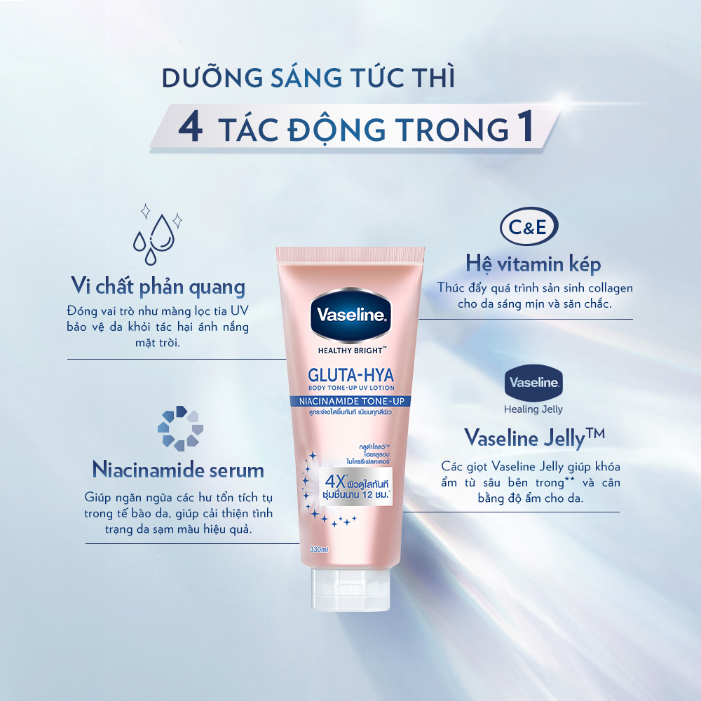 Vaseline Gluta-Hya Dưỡng Thể Nâng Tông Tức Thì Gấp 4 Lần 300ML