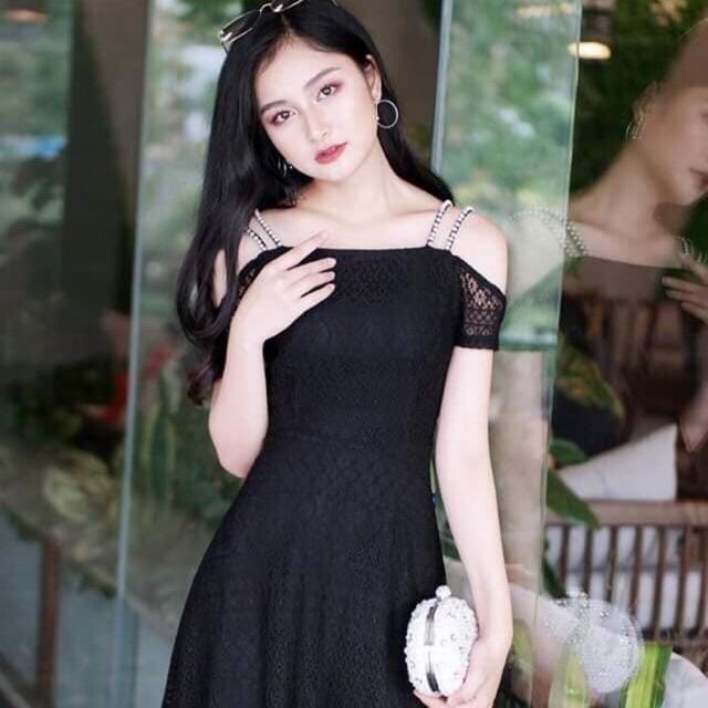 Đầm tiệc ren dây đính hạt cao cấp
