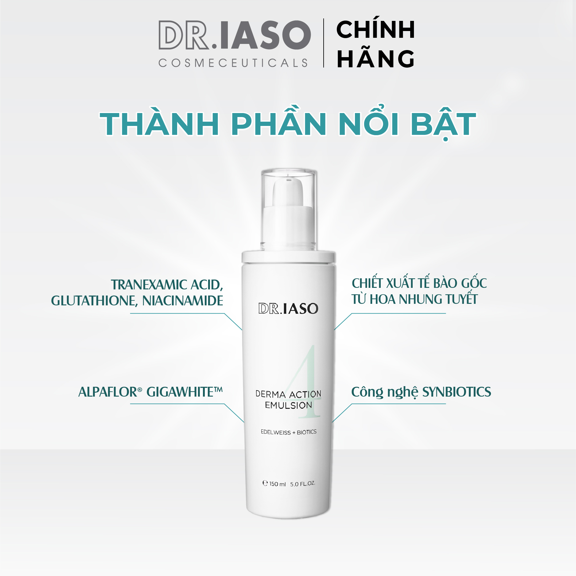 D43 Sữa dưỡng giúp làm trắng da, giảm nám Dr IASO Derma Action Emulsion 150ml