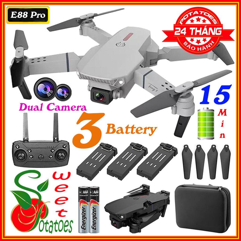 Flycam E88 Pro Drone 4K HD Camera Kép Có Định Vị 1080P WiFi Pin Khỏe Bay Xa 200M Máy bay