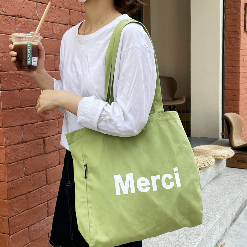 Túi Tote Vải Canvas Cỡ Lớn, Túi Xách Đeo Vai Merci Đựng Đồ Cho Nữ - OTV103 - Ope Store