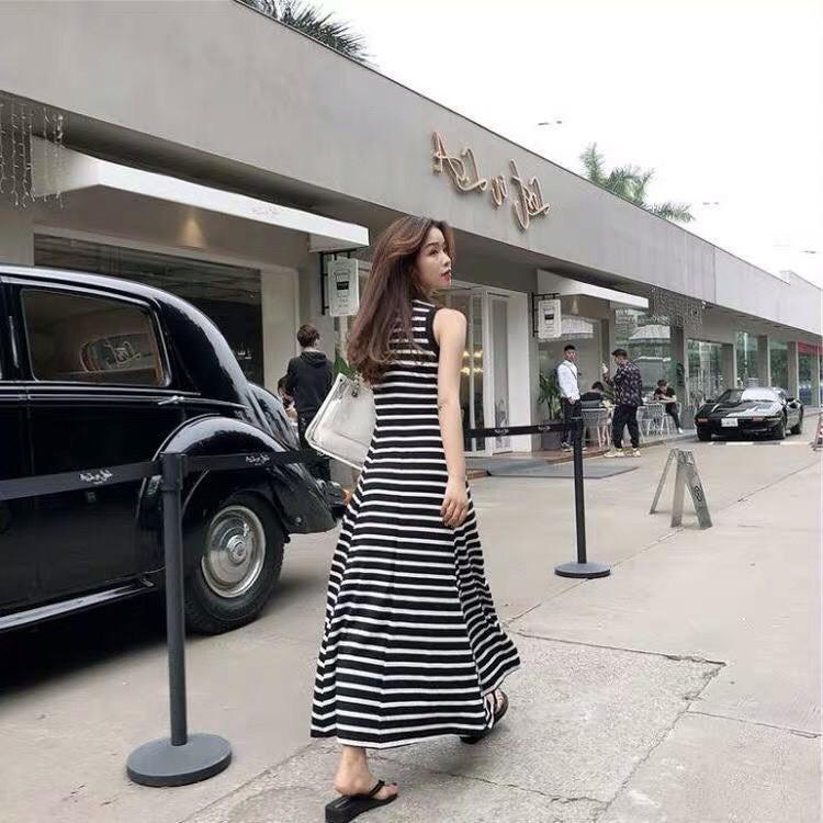 Đầm Maxi Thun Sọc Viền Bo, Đầm Maxi Dạo Phố, Đầm Maxi