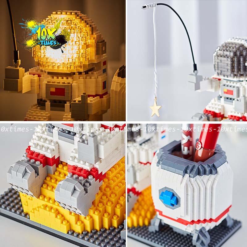 Đồ chơi Lego 3d có đèn led ống đựng bút phi hành gia 1500 mảnh quà tặng sinh nhật bạn trai bạn gái trẻ em decor