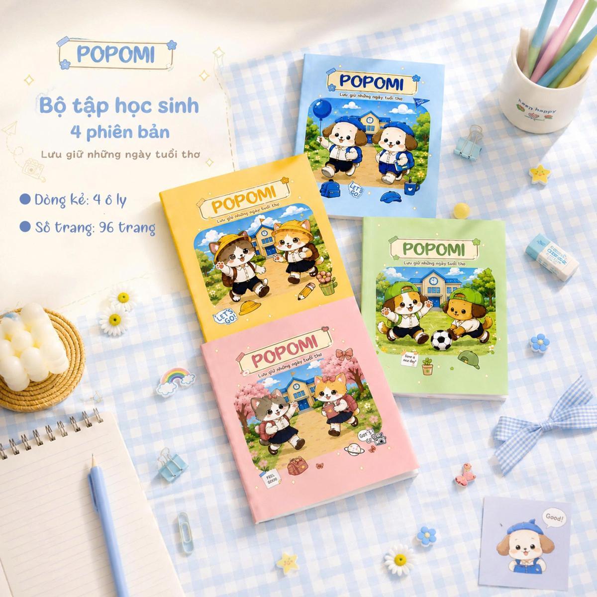 Tập Học Sinh Popomi - 4 Ô Ly Vuông - 96 Trang 100gsm - The Sun (Mẫu Bìa Giao Ngẫu Nhiên)