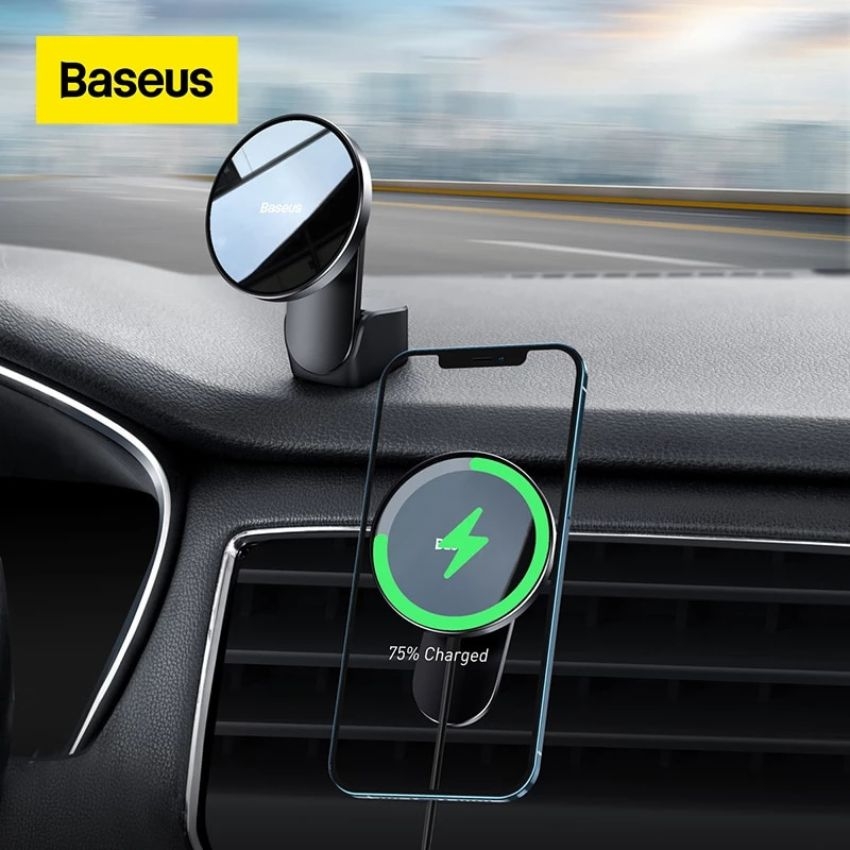 Giá đỡ điện thoại hít nam châm kiêm Sạc không dây dùng trên xe ô tô WXJN-01 Baseus Big Energy Car Mount Wireless Charger 15W- Hàng chính hãng