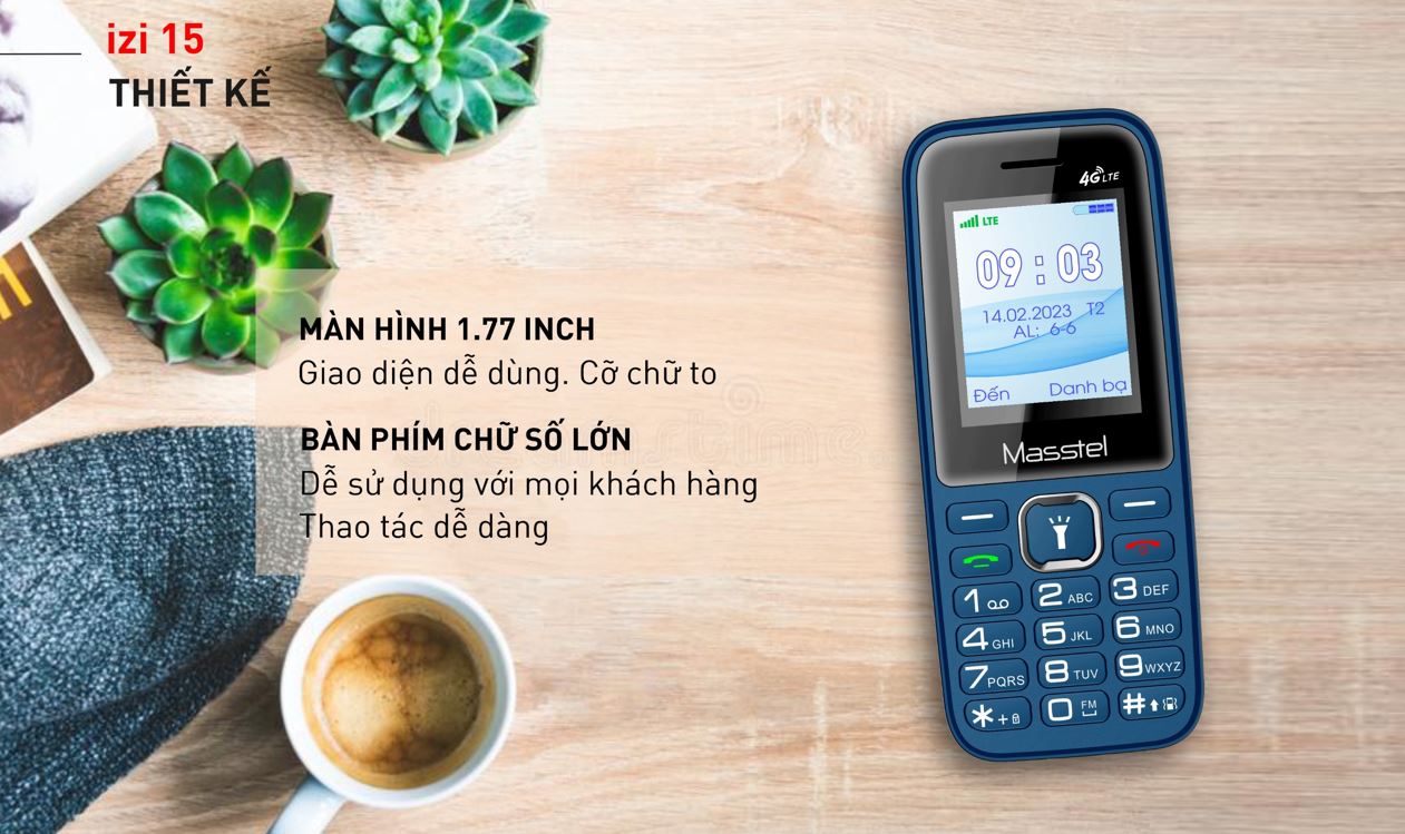 Điện thoại Masstel izi 15 4G (2 sim 2 sóng, hỗ trợ thẻ nhớ) Hàng chính hãng