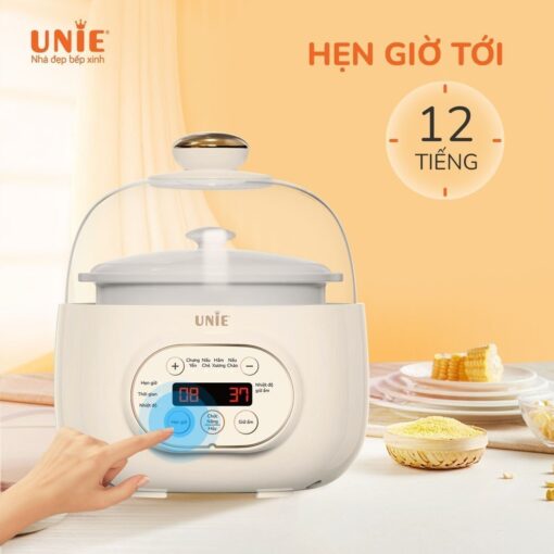 Nồi nấu chậm UNIE USC102W Thố gốm Ceramic cao cấp,dung tích 800ml ,4 chế độ tiện lợi,Xửng hấp tiện dụng,BH 12 tháng - Hàng chính hãng