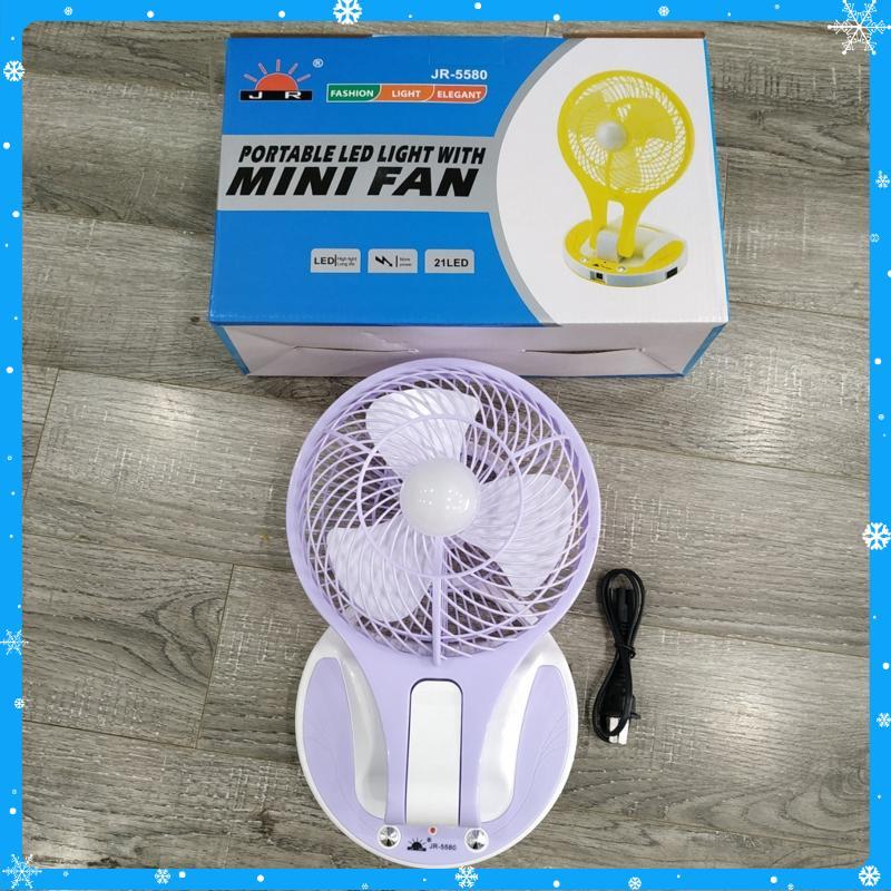 Quạt sạc mini đèn Led 2 chế độ sáng  JR5580 - Giao màu ngẫu nhiên - Hàng Chất Lượng