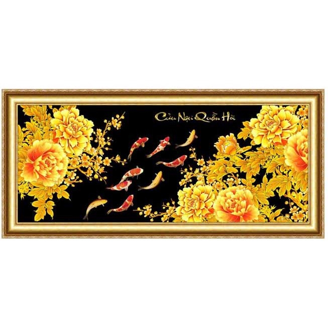 tranh đính đá Cửu ngư quần hội 113x50cm - chưa đính