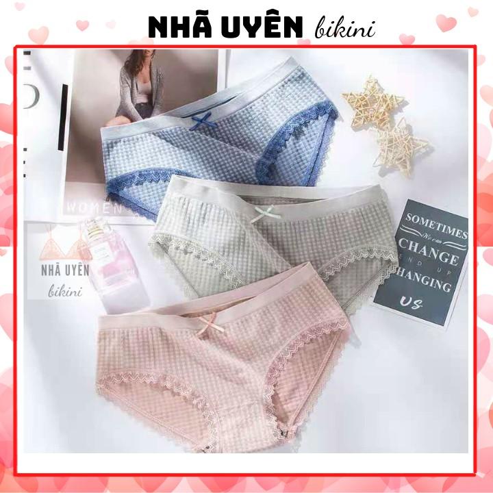 Quần lót nữ cotton kháng khuẩn y tế Sọc Kẻ Caro Viền Ren Cao Cấp