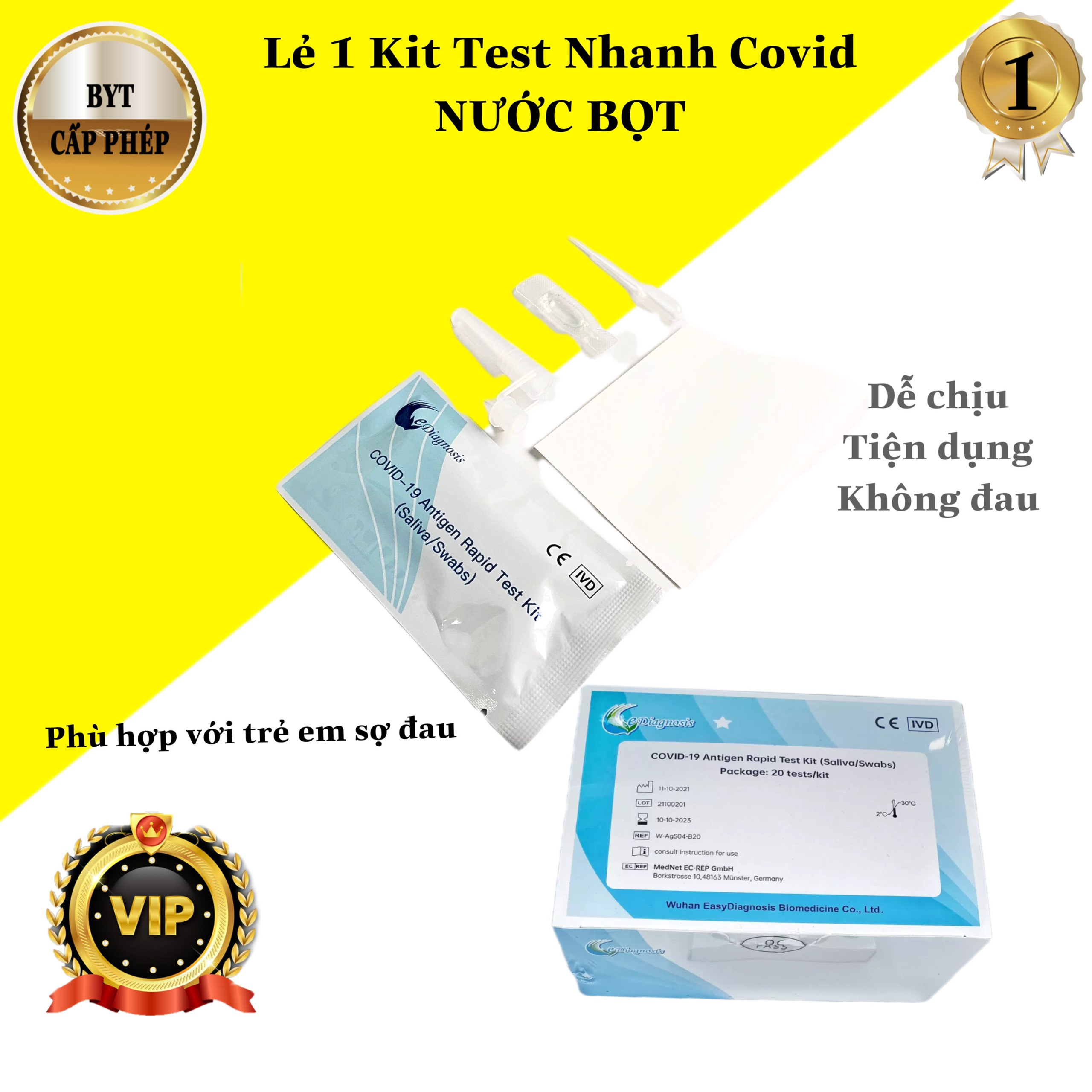 Kit Test Nhanh Covid 19 Tại Nhà Bằng Nước Bọt hoặc dịch mũi ( 2in1), Bộ Y Tế cấp phép lưu hành