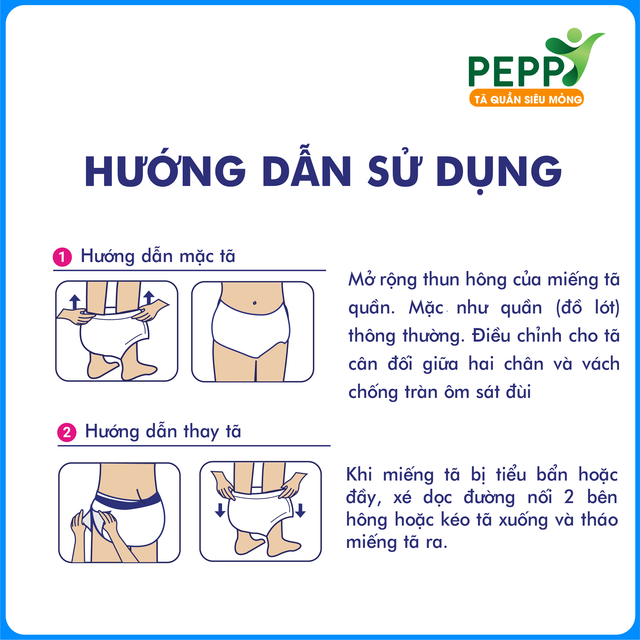 Tã/Bỉm Quần Người Lớn, Người Già Peppy Siêu Mỏng, Siêu Thấm, Mềm Mại, Kháng Khuẩn Size M8/L7/XL7