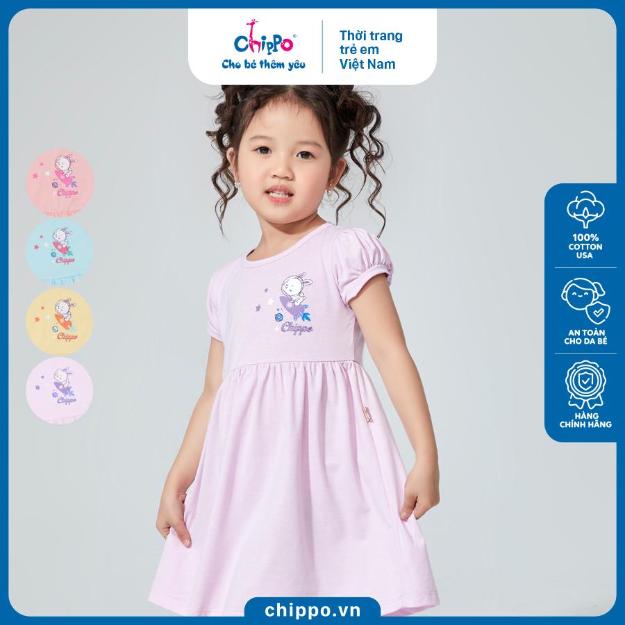 Váy cổ tròn Chippo cho bé gái chất liệu 100% Cotton Váy thun Đầm cho bé từ 1 đến 5 tuổi (10-19Kg)