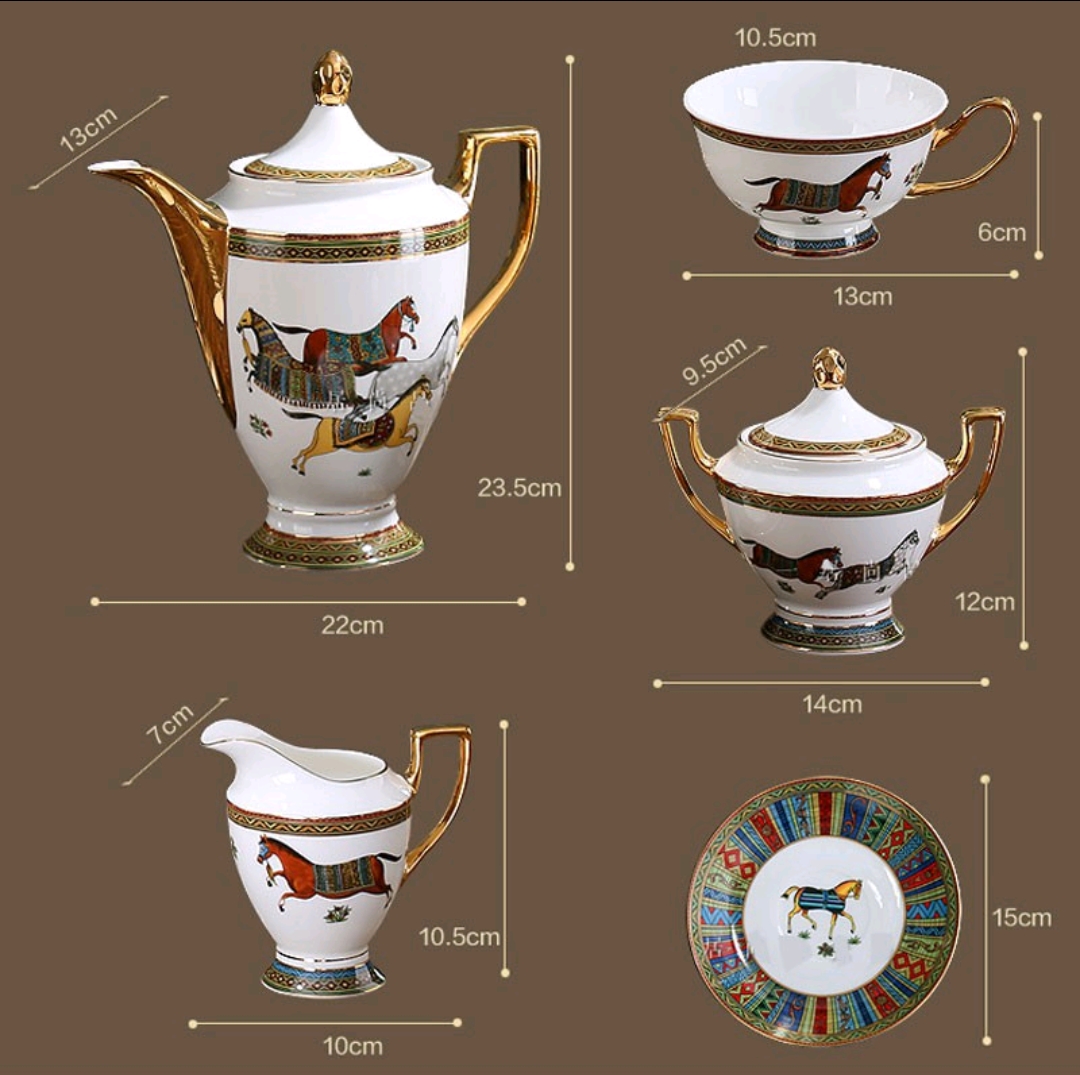 Bộ bình trà sứ xương kèm bình đường rót sữa ngựa mã đáo - Bộ ấm trà sứ xương cao cấp & sang trọng