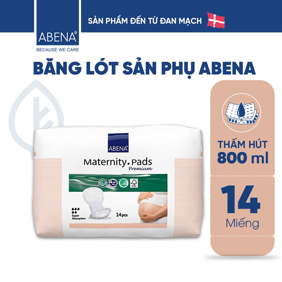 Băng lót sản phụ diệt khuẩn Abena Maternity Pad (gói 14 miếng)