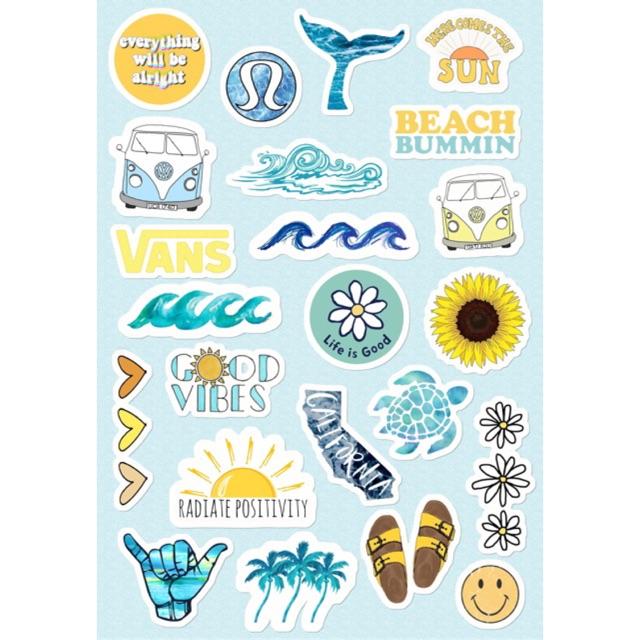 Set sticker aesthetic màu xanh biển A4