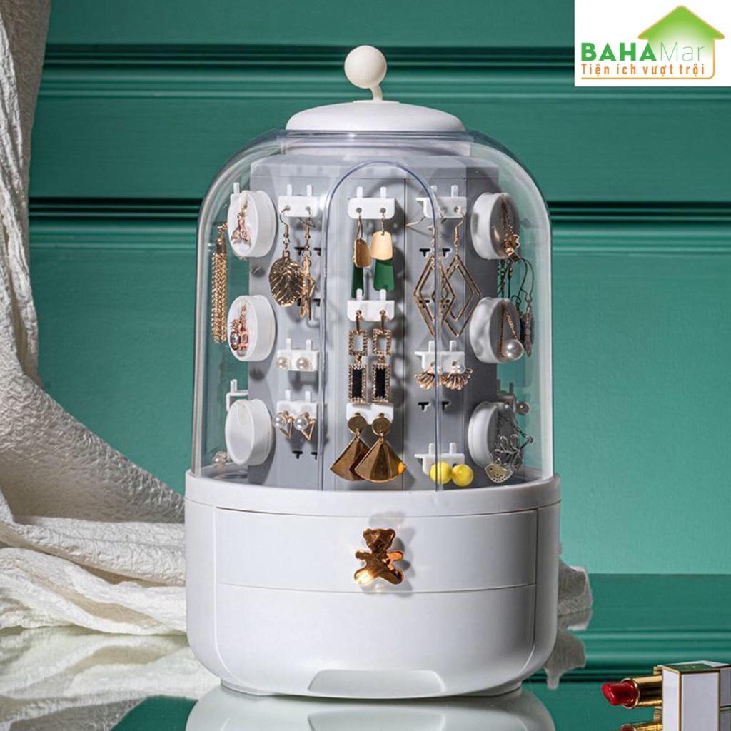 HỘP ĐỰNG TRANG SỨC ĐỂ BÀN XOAY 360 ĐỘ "BAHAMAR" An toàn trang sức, thiết kế móc có thể treo các đồ trang sức trong hộp
