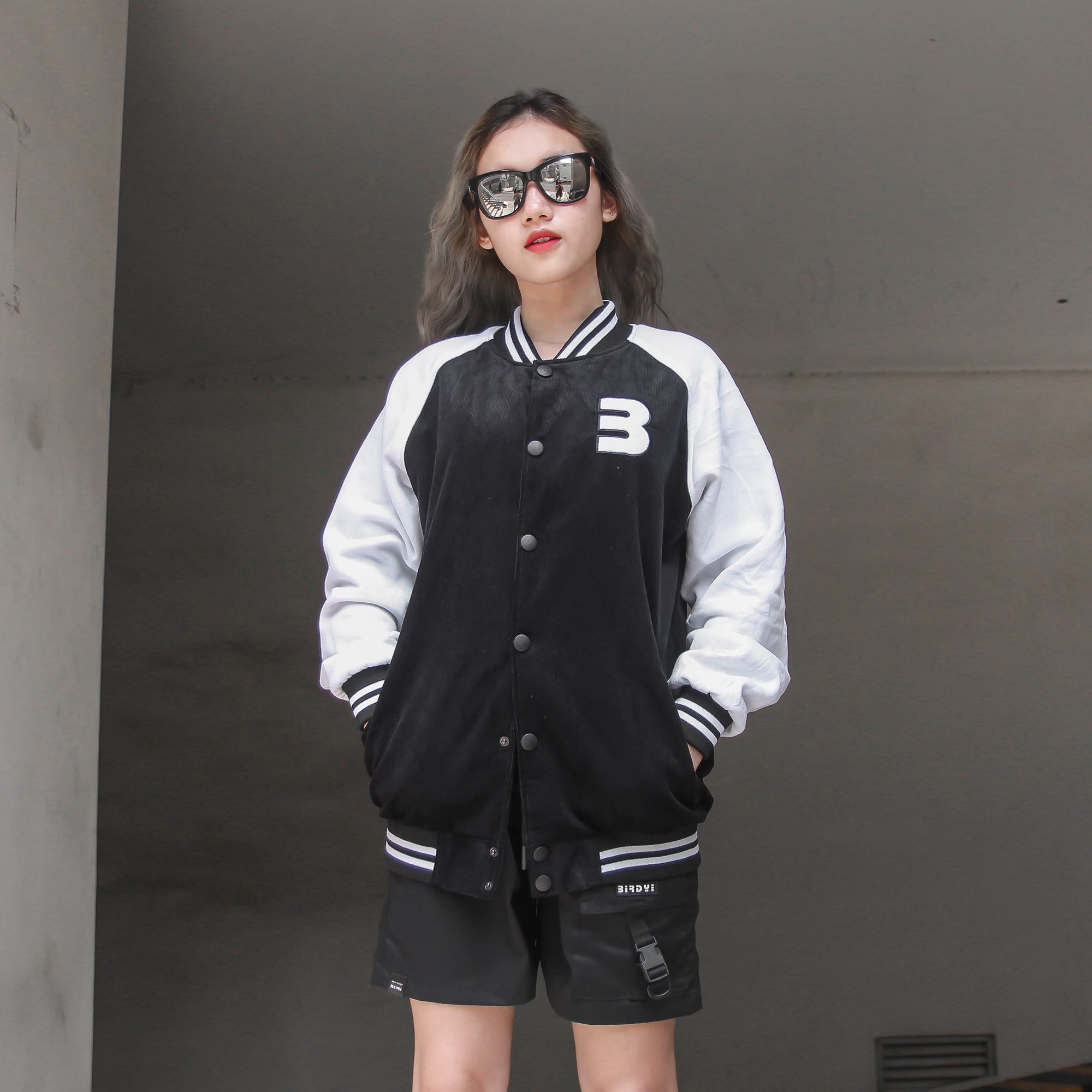 ÁO KHOÁC BIRDY BASIC VARSITY NHUNG JACKET - BLACK