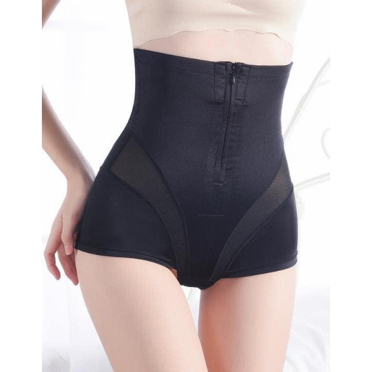Quần lót gen nịt bụng lụa nữ kéo khóa chất liệu thun su mát pha lưới thoáng khí-