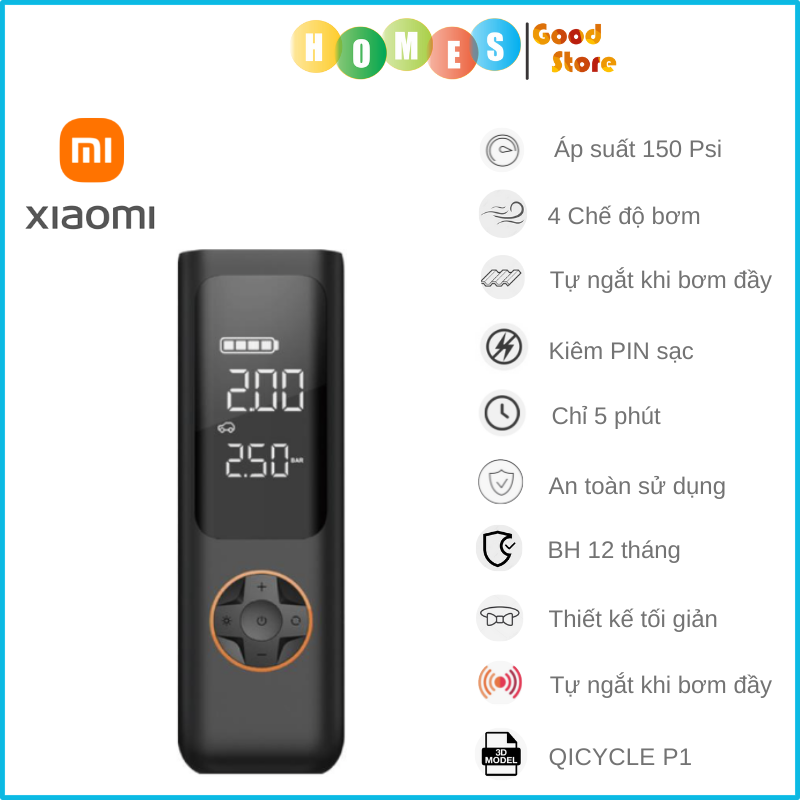 Máy Bơm Cầm Tay Đa Năng XIAOMI 70MAI TP03 Dùng Bơm Xe Hơi, Xe Máy, Xe Đạp - Hàng Chính Hãng