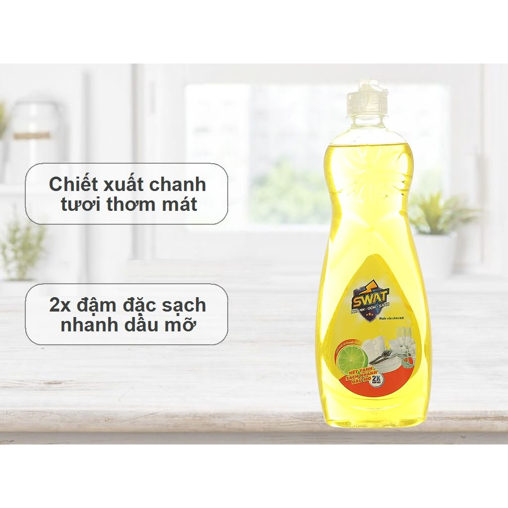 Nước Rửa Chén Swat Hương Chanh Siêu Sạch Chai 400ml Nhỏ Gọn