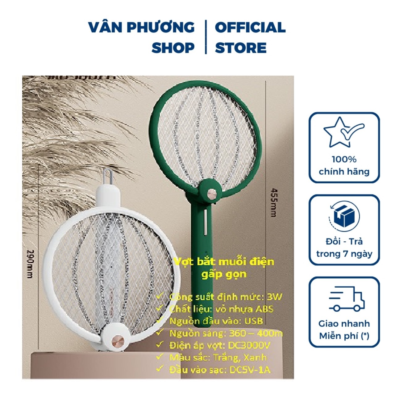 Vợt Diệt Muỗi Thông Minh Gấp Gọn 2 Trong 1 Kiêm Đèn Bắt Muỗi Tự Động Ban Đêm 3000V Gấp Gọn, 2 Lớp Lưới Bảo Vệ An Toàn