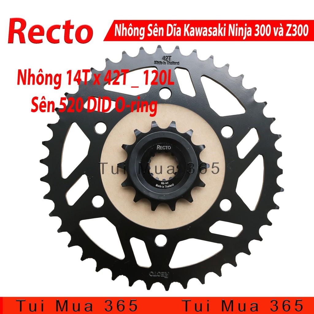 Nhông Sên Dĩa Recto Kawasaki Z300 và Ninja 300 Sên Màu 120L DID 520VF Phốt Cao Su Thái Lan 14T x 42T