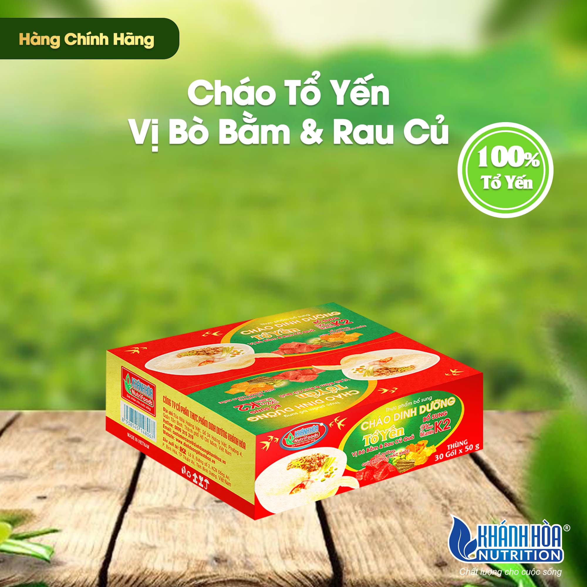 Cháo Dinh dưỡng Tổ yến Vị Bò bằm và Rau củ 50g Khánh Hòa Nutrifood ( Thùng 30 Gói )