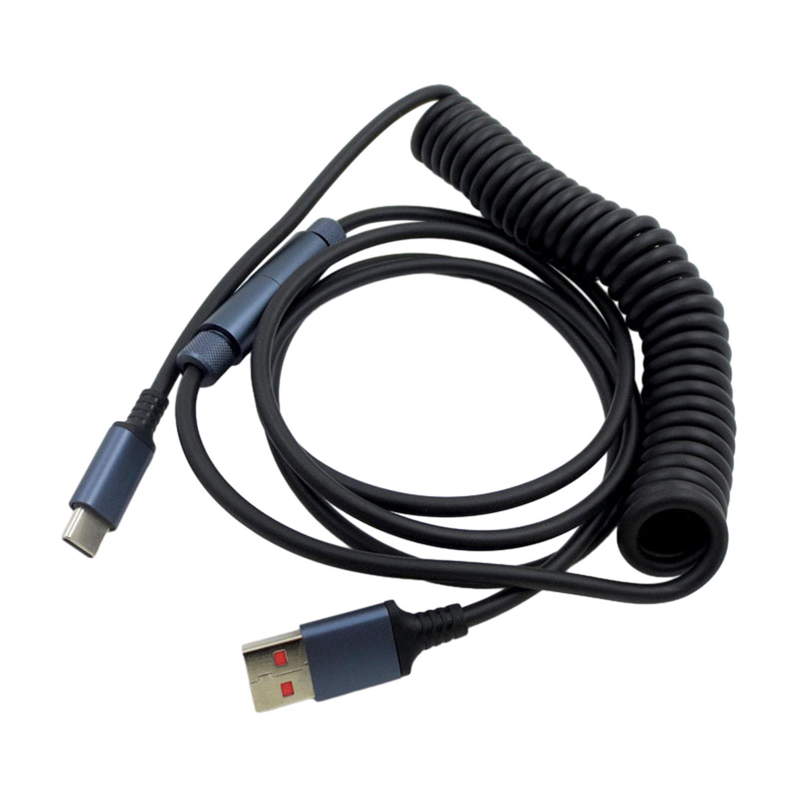 Coiled USB C Cable USB Type C to A Professional Flexible 1.4M Keyboard Cable Stretchable for Mechanical Keyboard Smartphones
